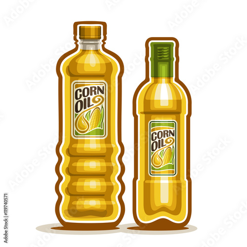 Download Vector Logo 2 Yellow Plastic And Glass Bottle With Pure Corn Oil And Label Bottles Refined PSD Mockup Templates