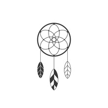 Dream Catcher Icon Of Native American With Feather, Silhouette Vector Icon