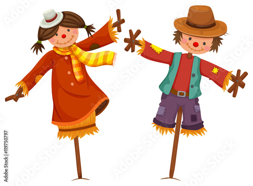 Fotografía Two scarecrows look like human boy and girl