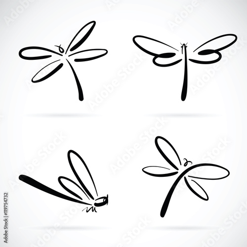 Fotomural Vector group of dragonfly sketch on white background