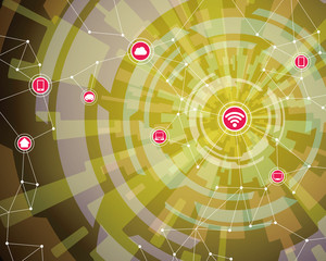 Poster - technological abstract background, wireless communication network, internet of things, vector illustration