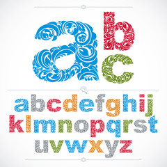 Poster - Set of vector ornate lowercase letters, flower-patterned typescr