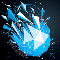 Poster - Dimensional mechanical scheme, blue futuristic vector engineerin