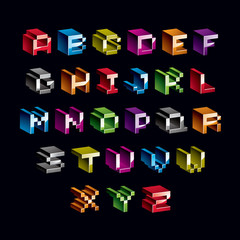 Poster - Vector modern tech alphabet letters set. Geometric pixilated dig
