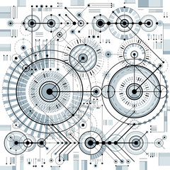 Fototapete - Architectural blueprint, vector digital background with differen