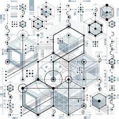 Fototapete - Mechanical scheme, vector engineering drawing with geometric par