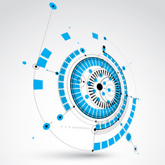 Poster - Geometric technology 3d vector drawing, blue technical wallpaper
