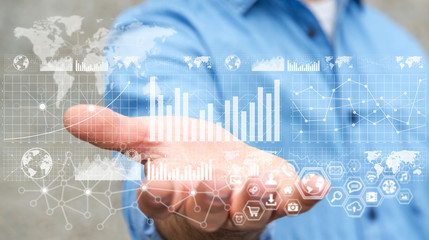 Poster - Businessman holding digital graph interface