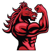 Red Horse Bodybuilder Posing His Muscular Body  Vector Mascot