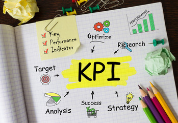Poster - notebook with toolls and notes about kpi,concept