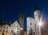 Fototapeta Miasto - Klatovy city main square Black tower and church with catacombs, Czech republic