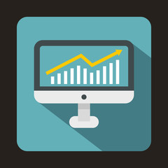 Poster - Graph on computer screen icon in flat style isolated with long shadow