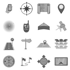 Poster - Navigation icons set in black monochrome style. Location on terrain set collection vector illustration