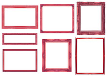 Collection Red Frame Isolated On White Background, Clipping Path