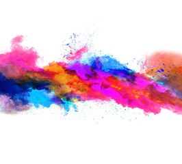 Wall Mural - Explosion of colored powder on white background