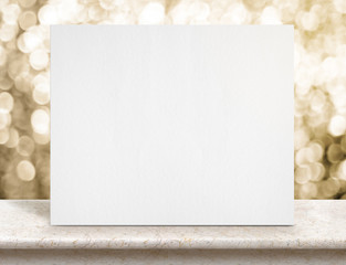 Aufkleber - Blank white paper poster on marble table top and sparkling gold