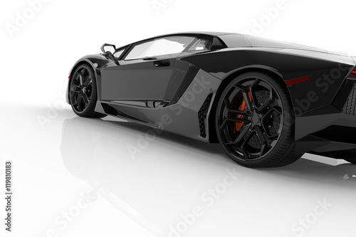 Obraz na plátne Black fast sports car on white background studio. Shiny, new, lu