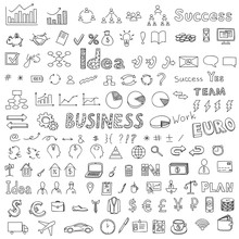 Big Set Of Business, Social, Technology Doodle, Hand Drawn Elements