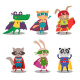 Fototapeta Fototapety na ścianę do pokoju dziecięcego - Superhero animal kids. Cartoon vector illustration