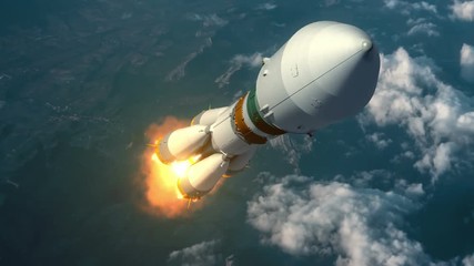 Wall Mural - cargo carrier rocket takes off over the clouds. 3d animation.