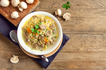 Canvas Print - mushroom soup with millet