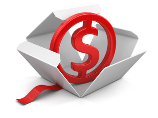 Poster - Open package with dollar sign. Image with clipping path
