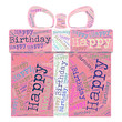 Happy birthday creative word cloud on a present box. Vector illustration.