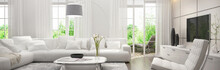 White Living Room With Terrace