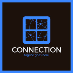 Poster - Design abstract four square logo element. Crushing round rectangle pattern. Connection digital line icon