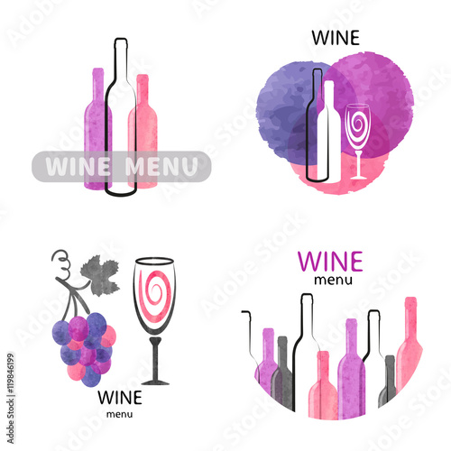 Watercolor wine logos set i...