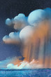 night scenery of big cumulonimbus clouds over field,landscape,illustration painting