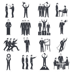 Poster - Leadership Black White Icons Set 