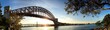 The Hell Gate Bridge over the river with sunset sky in panorama shot, Astoria park, Astoria, Queens, New York
