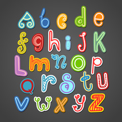 Poster - Abstract hand-drawn color doodle alphabet. Vector design element
