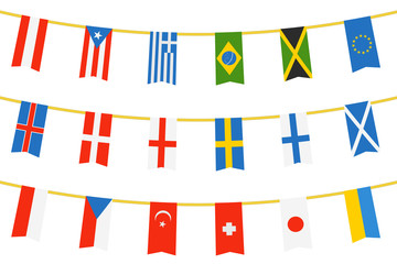 Aufkleber - Different color flags of countries on rope isolated on white. Ve