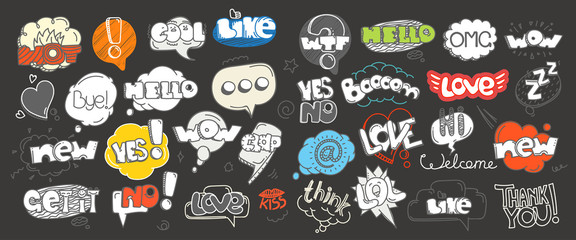 Aufkleber - Different sketch style clouds and words collection. Color vector