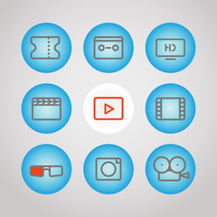 Aufkleber - Different lineart media icons set. Vector design elements