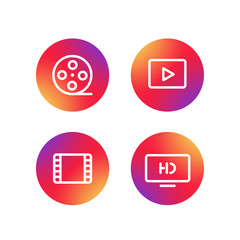 Fototapete - Different simple web pictograms collection. Lineart video, appli