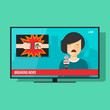 © vladwel - Breaking news on tv screen vector illustration, news television program with unhappy woman reporter