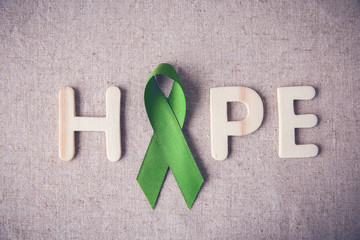 Lime Green Ribbon with HOPE wooden word,Lyme disease, Mental hea