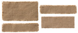 Fototapeta  - Burlap Fabric Label Pieces, Rustic Hessian Patch Torn Sack Cloth