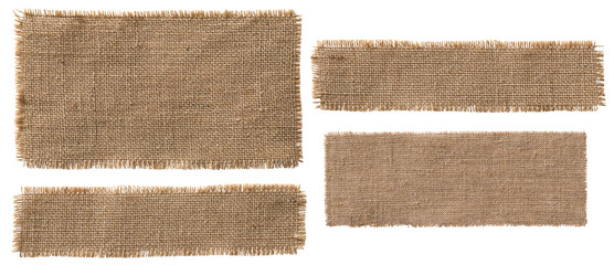 burlap fabric label pieces, rustic hessian patch torn sack cloth