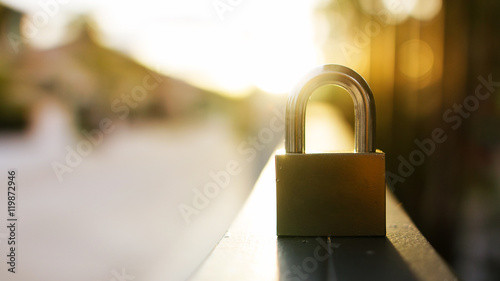 padlock during at sunset.safety or security concept Tableau sur Toile