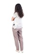 © ghoststone - back view of standing young beautiful  woman.  girl  watching. Rear view people collection.  backside view of person.  Isolated over white background. curly girl standing sideways with his arms