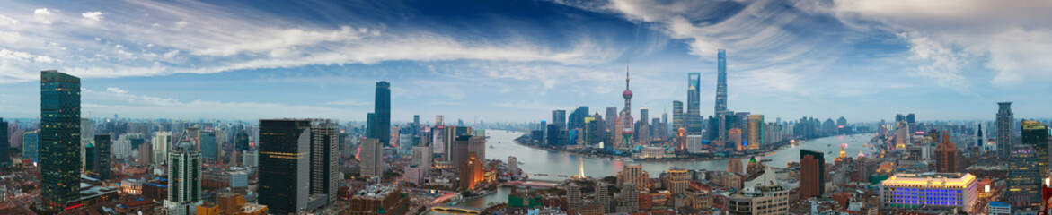 Wall Mural - Aerial photography at Shanghai bund Skyline of panorama