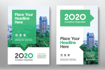 green color scheme with city background business book cover design template in a4. can be adapt to b