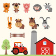 Vector set of farm animals in cartoon style. Collection funny farm animals.