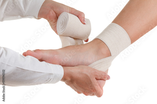 Fotografía Elastic supportive orthopedic bandage, compression stabilizer ankle, isolated on