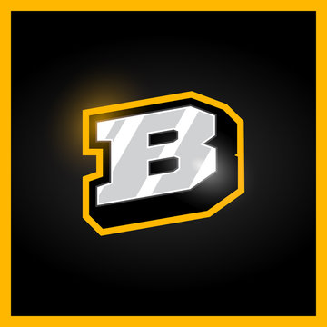Retro sport style alphabet letter B for logo, titles, monogram. Metal with bold outline font