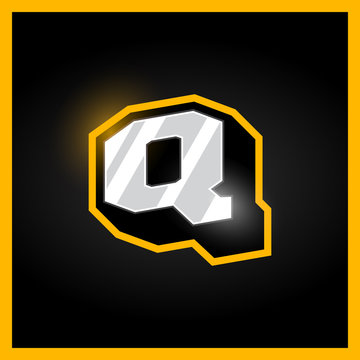 Retro sport style alphabet letter Q for logo, titles, monogram. Metal with bold outline font